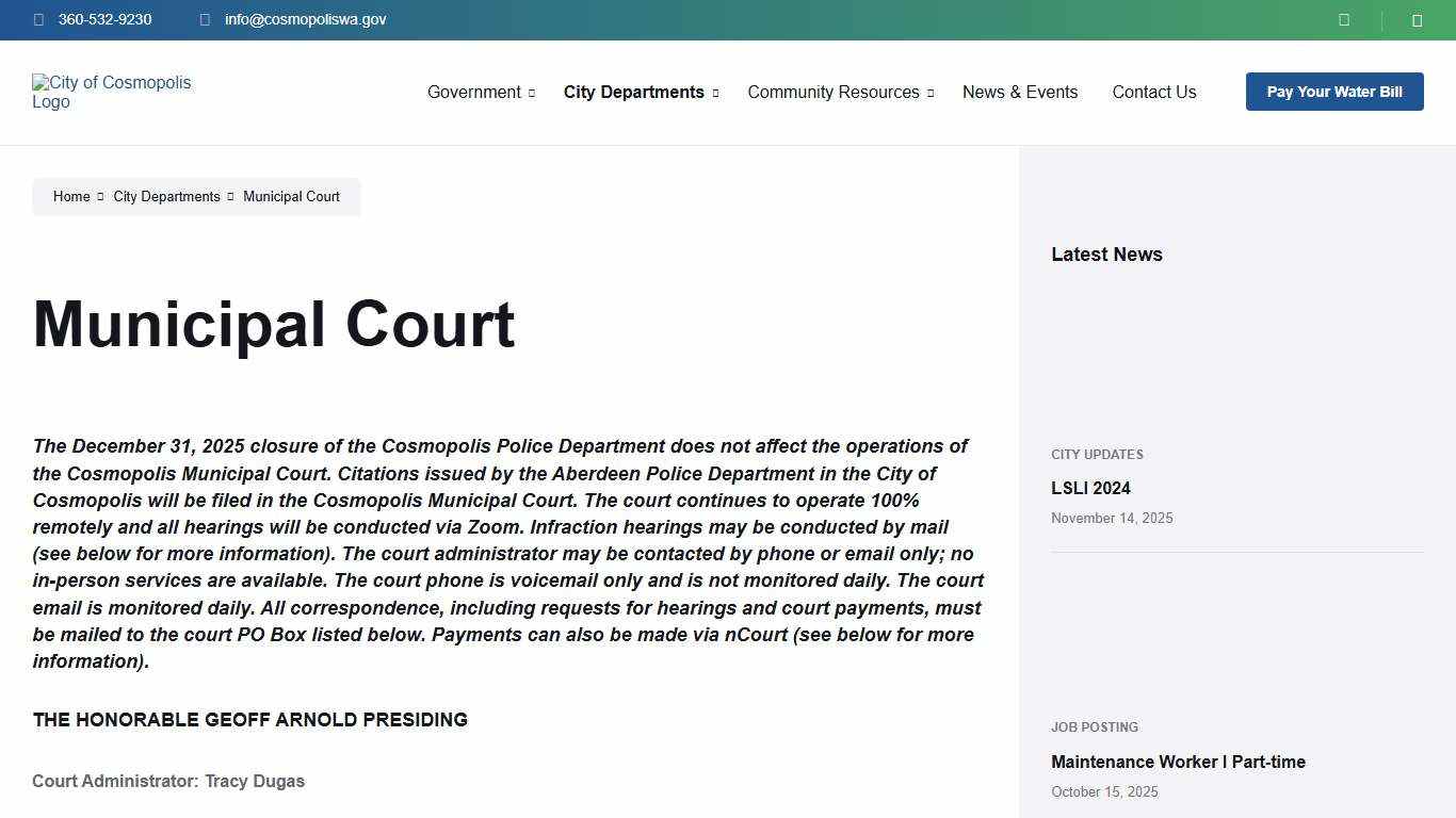 Municipal Court - City of Cosmopolis
